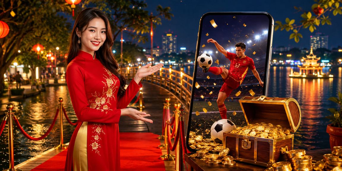 Người mặc áo dài tại Hà Nội theo dõi cá cược bóng đá trực tuyến trên điện thoại